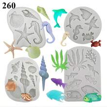 Set de 3 moldes de silicona con diseños marinos - concha marina, caracol y estrella de mar y coral, aptos para decoración de tartas DIY, chocolate, caramelos y manualidades con arcilla polimérica - moldes reutilizables para cocina y manualidades con diseño temático marino de silicona flexible