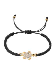 1pc Unisex Black Metal Minimalist Rhinestone Turtle Braided Bracelet