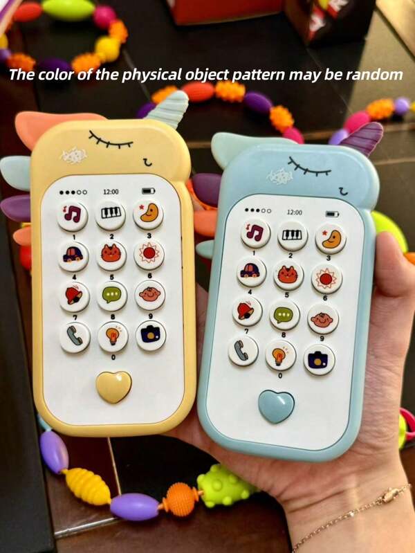 1 pièce Jouet éducatif de téléphone portable mâchable de dessin animé pour enfants, rose/jaune/bleu, appareil de téléphone portable multifonction d'apprentissage musical (la couleur de l'article réel peut varier aléatoirement)