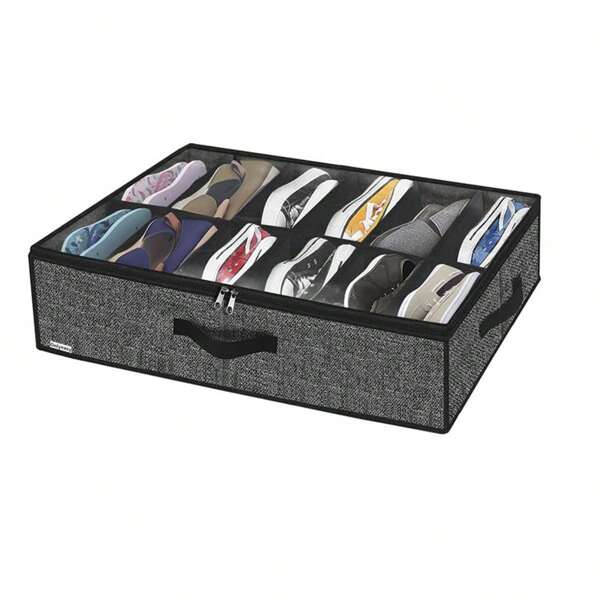 1/2/3 piezas Organizador de almacenamiento de zapatos debajo de la cama, bolsas de contenedor de zapatos plegables para debajo de la cama con asas reforzadas, resistente al polvo con ventana visible, caja de almacenamiento debajo de la cama de 29.3 X 23.6 X 5.9 pulgadas, color negro