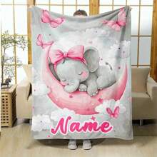 1 Peça Cobertor Personalizado com Foto/Nome - Flanela Bege Suave, Impressão Digital, Cinza Claro, Padrão de Elefante e Borboleta Rosa, Perfeito para Presente Personalizado, Decoração de Quarto e Noite Aconchegante, Durável, Respirável, Leve, Lavável, Engraçado, Fofo, Amor, Macio, Confortável, Elegante, Simples, Personalizado, Único, Presentes Ideais para Ele, Presentes Ideais para Ela, Ele, Ela, Namorado, Namorada, Pai, Mãe, Família, Amigos, para Aniversários, para o Dia das Mães, para Aniversários, para o Dia dos Namorados, para a Formatura, para o Dia dos Pais, para Casamentos, para Inauguração da Casa, Sofá, Cama, Carro, Sala de Chá, Quarto, Banheiro, Sala de Estar, Sala de Jantar