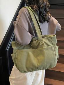 حقيبة يد من الكوردروي متعددة الجيوب للنساء، حقيبة ظهر كانفاس موضة للطلاب في المرحلة الثانوية والجامعية