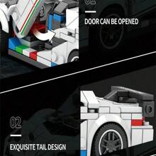 Juego de construcción de bloques premium de 8 ranuras para armar coches de carreras, modelo de supercoche deportivo. Juguete creativo de bricolaje de carreras deportivas, set de decoración de ensamblaje para fiestas, juguete de ensamblaje de alta calidad y desafiante, vehículo de cuatro ruedas gigante, ideal como colección de exhibición de oficina/regalo de cumpleaños