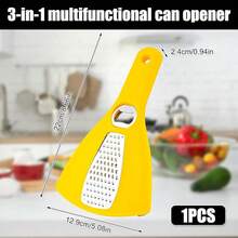 3-In-1 Can Opener, Stainless Steel PP Material Household 3-In-1 Lid Opener Grater Portable Multifunctional Jar Bottle Opener Vegetable Cheese Food Grater Kitchen Tool (Gray) - Yellow - View 2