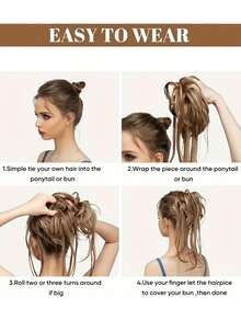 Synthetic Hair Bun Chignon Messy Curly Hair Band Elastic Scrunchy False Hair Pieces For Women Hairpins Black Brown Synthetic Elastic Curly Messy Bun Hairpieces Scrunchie Black Blonde Brown Natural Fake Hair Chignon Band Updo Donut For Women - Multicolor - View 8