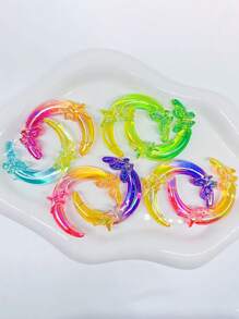 6 件随机丙烯酸 UV 涂层纯色星星、月亮、蝴蝶结珠 DIY 手机挂绳、钥匙扣、装饰配件 - 彩色 - 查看 6