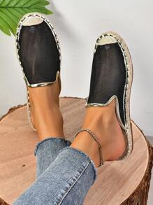 Women's Fashion Flat Woven Straw Shoes, Spring/Summer New Fisherman Shoes, Black Flat Slip-On Shoes With Rope Sole