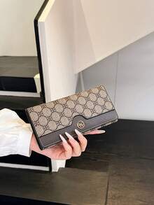 棕色长款花朵印花时尚扣女士经典复古钱包蝴蝶结金属装饰三折拉链钱包和手机钱包轻便手拿包女士钱包钱包长款钱包 - 棕色 - 查看 6