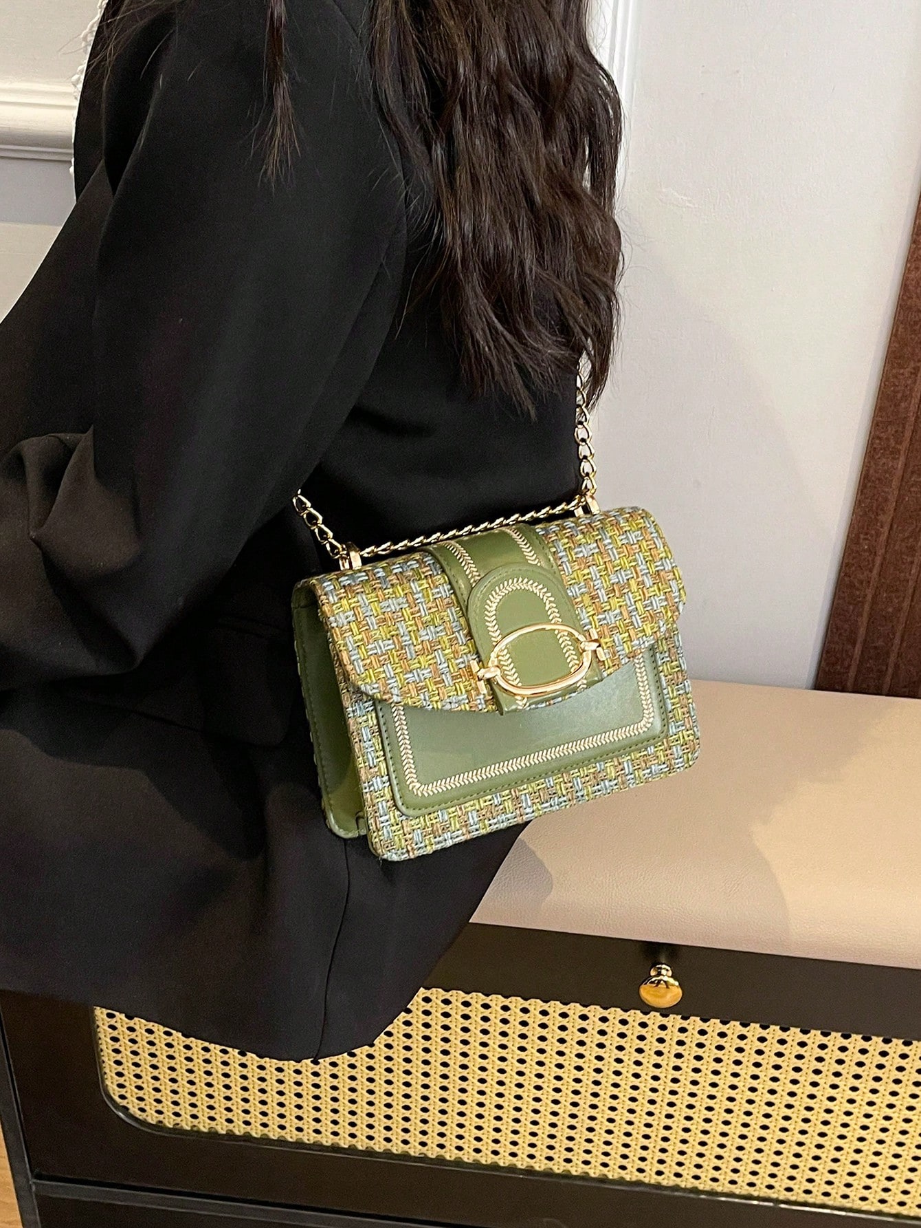 حقيبة يد صغيرة منسوجة على الطراز الكوري للنساء، حق...