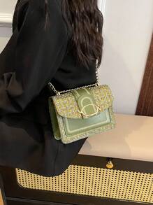 Bolso de mano pequeño de estilo coreano tejido para mujer, nueva colección primavera-verano 2025, bolso cuadrado mini vintage de lana con cadena, de moda y con textura