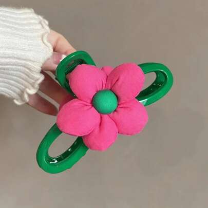 1pc  High End Contrasting Flower Clip, Summer Large Hair Clip, Back Of The Head Plate Hair Clip, Cute Ins Shark Clip
