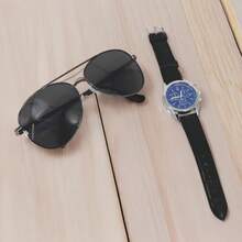 Regalo de Lujo para Hombre 6 en 1: Reloj Cronógrafo, Gafas de Sol Aviador, Cartera, Cinturón, Llavero y Tarjetero – Ideal para Ocasiones Especiales - Negro - Ver 5