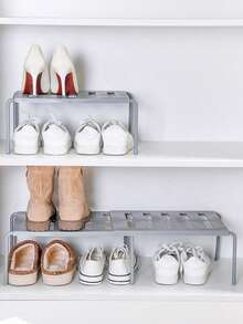 1pc Solid Color Detachable Expandable Multi-Tier Shoe Rack, Space-Saving Plastic Shoe & Slipper Storage Organizer, Suitable For Entryway, Under Bed, Bathroom, Closet - Grey - View 4