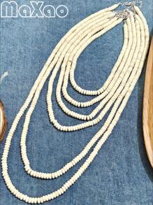 Women's Retro Bohemian Style Turquoise Bead Necklace, Vintage Western Cowgirl Fashion, Suitable For Everyday Wear, Add To Your Jewelry Collection