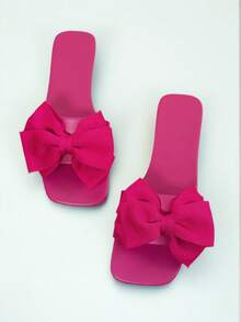 女士时尚平底方头凉鞋，百搭女士夏季沙滩拖鞋，防滑 - 玫紅色 - 查看 3