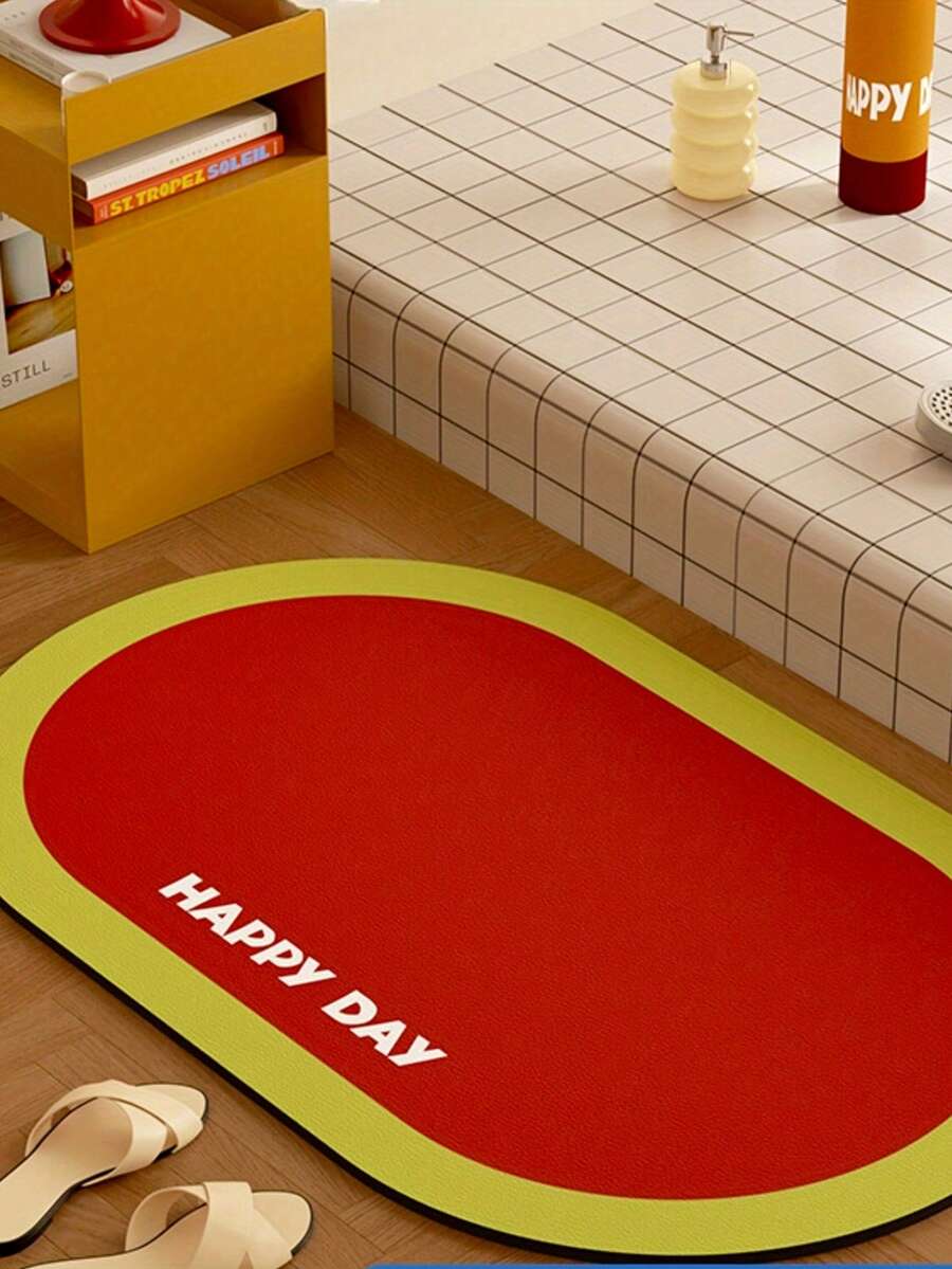 1pc Solid Color Framed Anti-Slip Bathroom Mat, Absorbent Bath Mat, Soft Rubber Toilet Door Mat And Non-Slip Toilet Door Mat, Bathroom Mat, Bath Rug, Doormat, Small Area Rug, Carpet, Mat, Home Decor, Area Small Rug - Multicolor - View 1