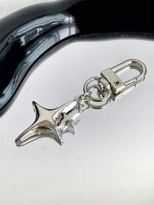 Silver 4-Pointed Star Keychain, Minimalist Personalized Phone Bag Charm, Car Key Chain Accessory