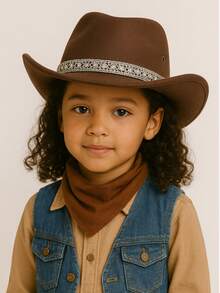 CHILDREN'S Suede Cowboy Hat With HEART BRILLIANT Band - Rust Brown - View 1