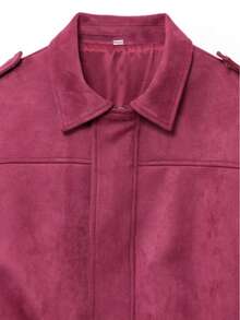 DEEKA Casual Versatile Suede Effect Bomber Jacket For Women, Spring & Autumn - Hot Pink - View 4