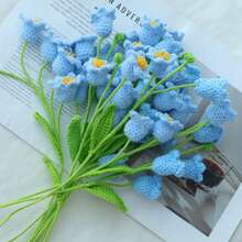 1/3/6pcs Handmade Crochet Lily Of The Valley Flowers, Artificial Flowers. DIY Crochet Flower Bouquet As Gift For Her, Friends, Family, Teachers, Lovers, Home Decor, Wedding, Birthday, Party Decoration. Suitable For Spring/Summer Decor, Ramadan, Easter, Graduation, Back To School, Valentine's Day, New Year And Other Holiday Creative Gifts - Blue - View 4