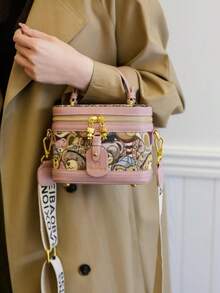 Fashionable PU Leather Handbag, Cute Cartoon Bear Print Bucket Bag, With Adjustable Strap, Casual  Versatile High-Quality Daily Commuting Bag, Unique Bags, Shoulder Bags - 藍色 - 查看 7