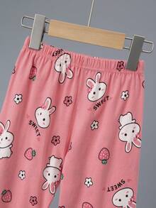 6 件套少女卡通兔子和熊全身印花轻薄长袖上衣和裤子春秋睡衣套装