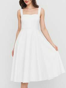 CEYLEN Kadın Çiçek Desen Midi Elbise花卉优雅波西米亚风开叉大腿皱褶胸围结 - 白色 - 查看 2