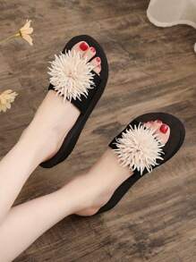 Women's Fashionable Bowknot Decor Slide Sandals, Comfortable Non-Slip High Heel Beach Slippers, Summer 2024 New Arrival