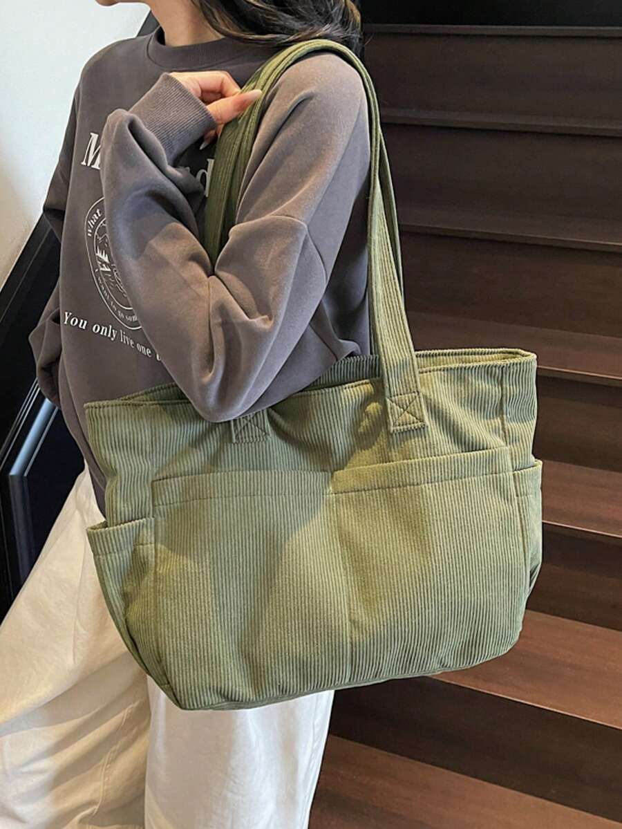 حقيبة يد من الكوردروي متعددة الجيوب للنساء، حقيبة ظهر كانفاس موضة للطلاب في المرحلة الثانوية والجامعية