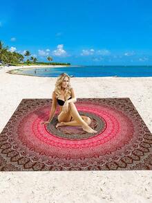 1 件户外波西米亚风格防水防沙时尚可爱渐变色花卉数码印花沙滩毯/野餐垫，适合露营、户外野餐 - 彩色 - 查看 6