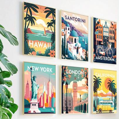 6pcs Adult Digit Painting Kit, City Landscape Digit Oil Painting Sets With Paints & Brushes, Ideal For Stress Relief, Numbered Painting, Handcraft Wall Decor, Artwork, Beginner Painting, Great Gift For Friends (Frameless) 8x12 Inches/20x30 CM