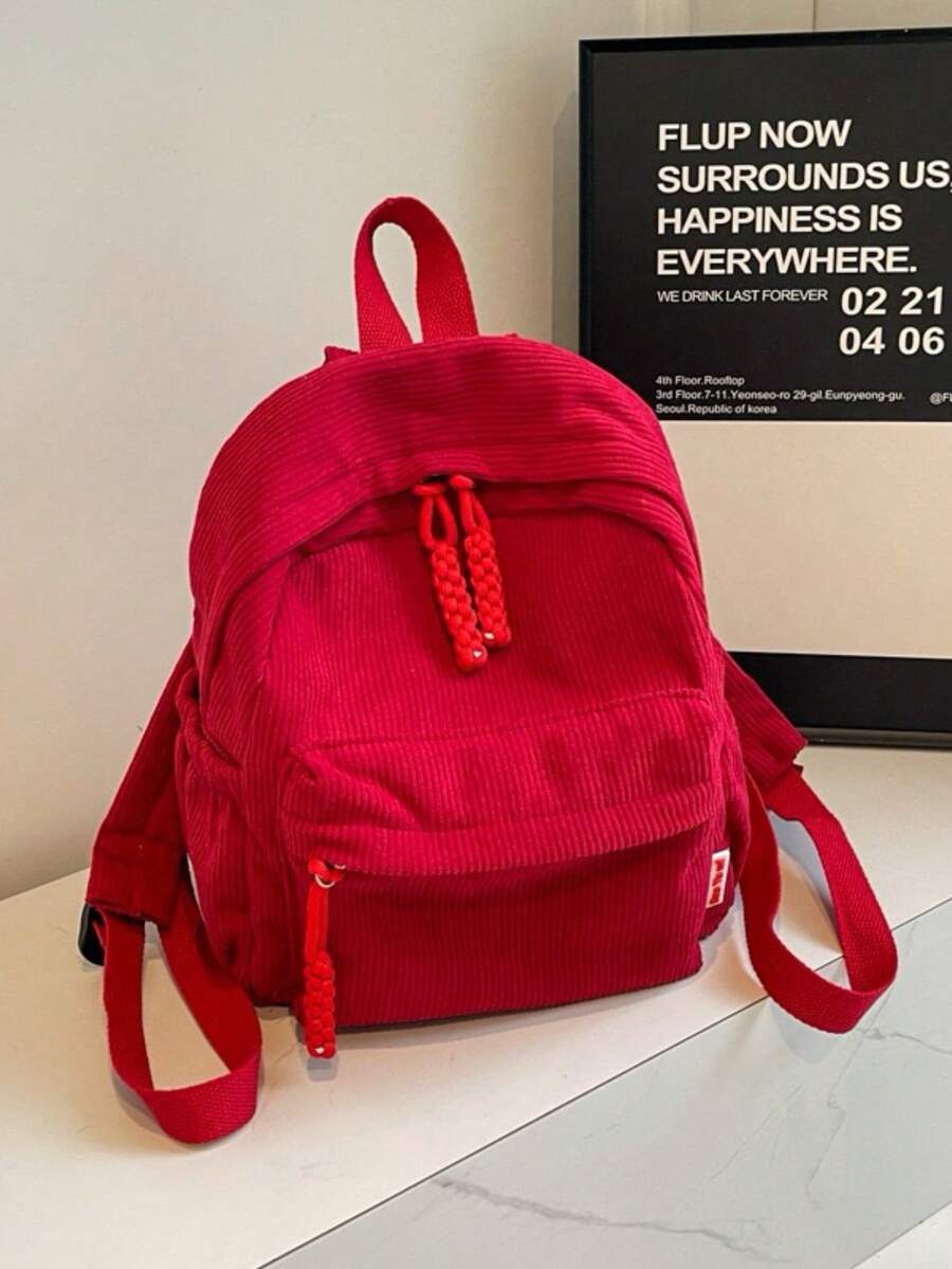 Women's Stylish Solid Color Small Velvet Backpack(Without Keychain)[5805] - Đỏ - Xem 1