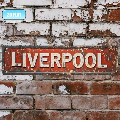 1 szt. Tabliczka ogrodowa i dekoracja ścienna – zabytkowy żelazny szyld "LIVERPOOL", 40 cm x 10 cm, metalowa dekoracja w stylu retro w stylu brytyjskiego miasta, odpowiednia do męskiej jaskini, baru, garażu, kawiarni, salonu, ogrodu – prezent dla przyjaciół, entuzjastów podróży, metalowa dekoracja zewnętrzna, szyld kawiarniany, antyczny szyld, dekoracja ścienna, płaski 2D