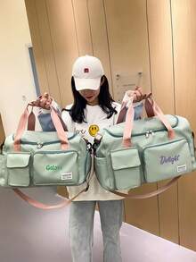1pc Women Personalized Sports Gym Bag, Multi-Function Travel Duffel Bag With Shoe Compartment & Wet Dry Pocket, Fashionable Versatile Shoulder Bag, Large Capacity Multi-Pocket Storage Bag, Luggage Strap, Embroidered Custom Name/Initial,All-Purpose,Large Capacity,Versatile,Multifunction,Colorful,Cute,Adorable,Contracted,Funny,Kawaii,Y2K,Minimalist,Commuting,Business Casual,Basics,Custom,Personalized,Unique,Customized,Ideal Gifts For Him,Ideal Gifts For Her,Her,Family,Friends,Girlfriend,For Anniversaries,For Birthdays,For Holiday/ Vacation,For Outdoors/Outings/Travel/Hiking/Stadium/Sports/Climbing,For Business/Commute/Work/Office,New Year Glamour ,Travel Organizer - Multicolor - View 2