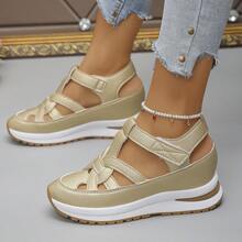 1 Pair Women Summer Casual Platform Sandals, Hook & Loop Closure Easy Slip On, Thick Soft Sole Anti-Slip Hidden Wedge Heels Ladies Sandals