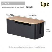 1pc Large Cable Management Box With Wooden Cable Cover, Includes 10pcs Ties And 2pcs Winders, Plastic 7-Hole And 4-Hole Adapter Plug Cable Concealer Box, Spacious Wire Organizer, Socket Protector Hidden Safely Under Desk Or Floor - Great For Home And Office, Gift For Friends, Boyfriend/Girlfriend, Mother's Day, Wedding