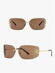 1 件超大无框时尚女士眼镜，精致高端，适合日常外出和海滩度假时佩戴，超大无框可爱时尚眼镜学院风，适合返校季佩戴，包裹形字母装饰