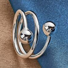 925 Sterling Silver Plated Ring With Double Beads Design Opening Ring For Ladies Fashion Jewelry Creative Accessory For Daily Wear & Vacation Idea Gift - Silver - View 2
