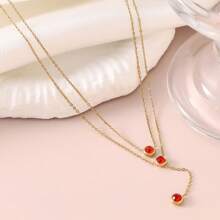 Minimalist Double Layer Necklace For Women, Vintage Zirconia Pendant Clavicle Chain, Lightweight Elegant Titanium Steel Multistrand Necklace, Fashion Versatile Sweater Chain With Cross Charm
