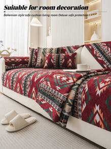 1 buc pernă de canapea în stil boem, țesătură chenilă, jacquard, husă de canapea artizanală, lavabilă, prietenoasă cu animalele de companie, pernă de protecție pentru canapea, universală, antiderapantă, potrivită pentru decorarea camerei, Advanced Sense (roșu, 90x90cm, scaun unic)