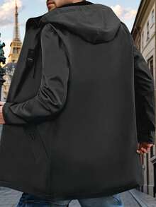 Men's Long Sleeve Solid Color Mid-Length Hooded Coat, Multi-Pocket Design Suitable For Autumn/Winter Outdoor Hiking Casual Daily Wear, Boyfriend Warm