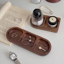 Boho Vintage Wood Jewelry Tray Organizer - Desktop Key Ring Holder Decor Storage - Brown - View 2