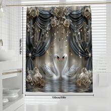 1 pièce/4 pièces Rideau de douche décoratif avec cygne gris sur scène, avec crochets multiples. Ensemble de salle de bain comprenant le rideau de douche, le tapis de sol antidérapant, le tapis en U pour toilette, le tapis de couvercle de toilette, la décoration de chambre, la décoration de la maison, la décoration et les accessoires de salle de bain, un cadeau parfait pour la rentrée scolaire
