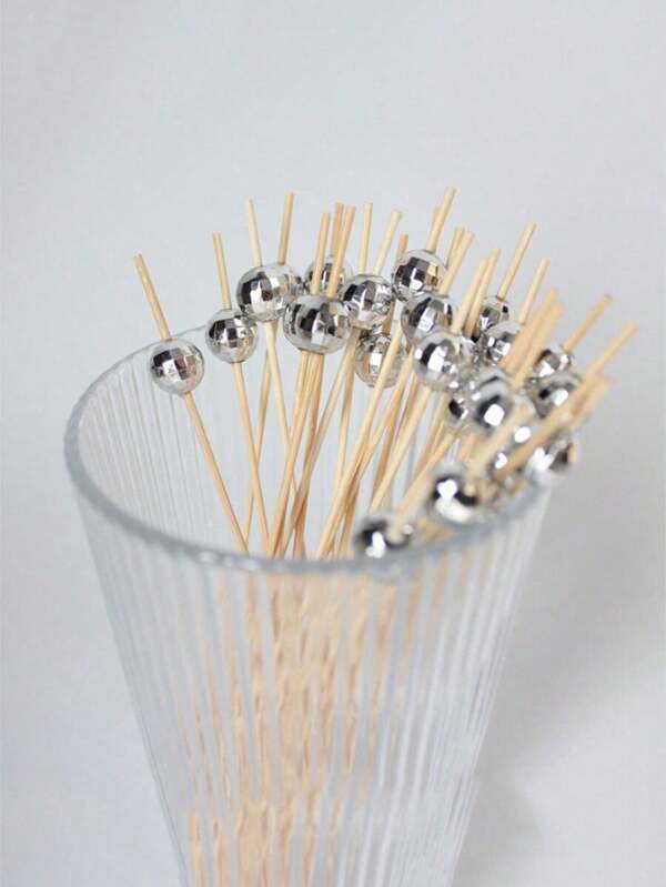 100 piezas Pinchos de bambú con cuentas disco, perfectos para fiestas, frutas, pasteles, decoración de bocadillos