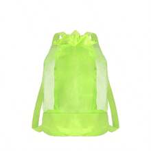 Mesh Beach Bag With Drawstring, Foldable Storage Bag With Adjustable Shoulder Strap, Large Capacity Swimming Bag - Multicolor - View 9