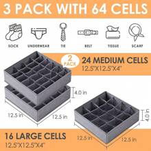 3 Stücke als Set (24 + 16 + 7) Socken und Unterwäsche Aufbewahrungsboxen, faltbare Schubladenbox aus Stoff, Haushaltssortierbox, einfache Aufbewahrungsbox für Zuhause, Schulbedarf