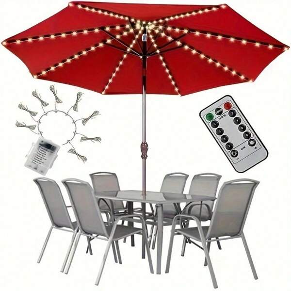 1 Stück, kabelloser Terrassenregenschirm-Außenleuchte, 8 Helligkeitsstufen 104 LED Regenschirm Tau Tischleuchte, mit Fernbedienung, sehr geeignet für Außenhöfe, Campingzelte, Strandzelter, Gärten, Partydekorationen (Fernbedienung mit Knopfbatterie, warmweiß)
