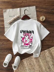 Tween Girls Casual Funny Print Crew Neck Short Sleeve T-Shirt, Summer Top