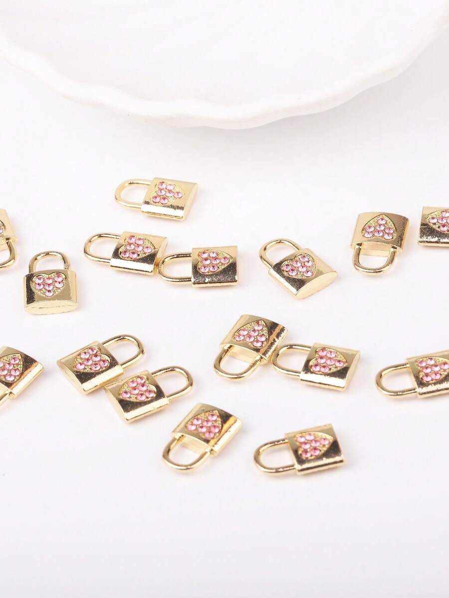 10 chiếc/gói Phụ kiện mặt dây chuyền hình ổ khóa vàng đính kim cương, dùng làm vòng cổ, móc chìa khóa, vòng tay thủ công - Khóa - Xem 1