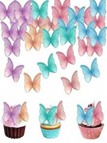 48 paquetes de decoraciones para cupcakes con mariposas 3D de papel de oblea rosadas, decoraciones encantadoras de mariposas para pasteles para bodas, baby showers, cumpleaños y fiestas